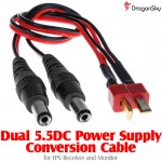 DragonSky (DS-FPV-PS-A) Dual 5.5DC Power Supply Conversion Cable for FPV Receiver and Monitor