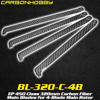 CarbonHobby (BL-320-C-4B) EP 450 Class 320mm Carbon Fiber Main Blades for 4-Blade Main RotorFlybarless / Multi-blades
