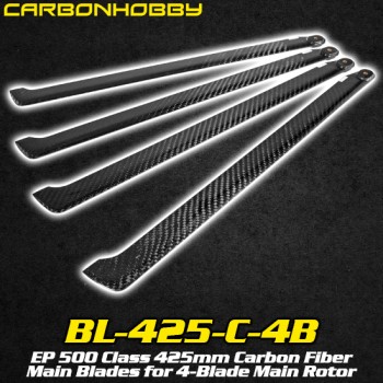 CarbonHobby (BL-425-C-4B) EP 500 Class 425mm Carbon Fiber Main Blades for 4-Blade Main RotorFlybarless / Multi-blades
