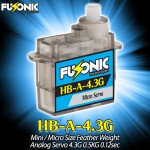 Fusonic (HB-A-4.3G) Mini / Micro Size Feather Weight Analog Servo 4.3G 0.5KG 0.12sec
