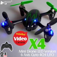 Hubsan (HS-H107C-BG-M2) X4 Mini Drone LED Version 6 Axis Gyro 4CH UFO with Video Camera and Rotor Blades Protection Cover RTF (Black Green, Mode2) - 2.4GHz