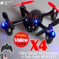 Hubsan (HS-H107C-BR-M2) X4 Mini Drone LED Version 6 Axis Gyro 4CH UFO with Video Camera and Rotor Blades Protection Cover RTF (Black Red, Mode2) - 2.4GHz