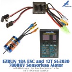 Hobbywing EZRUN 18A ESC and 12T SL-2030 7800KV Sensorless Motor with LED Program Box Brushless System Combo for 1/18 On-road Sport Car