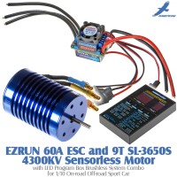 Hobbywing EZRUN 60A ESC and 9T SL-3650S 4300KV Sensorless Motor with LED Program Box Brushless System Combo for 1/10 On-road Off-road Sport Car