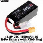 Vcanz Power 14.8V 75C 1350mAh 4S Li-Po Battery with XT60 Plug for Mini Multicopter, Racing Drone